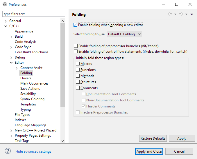 alt: "Enabling the code folding in CCS", w:50