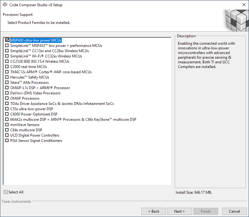 alt: "Selecting processor support while installation of CCS", w:50
