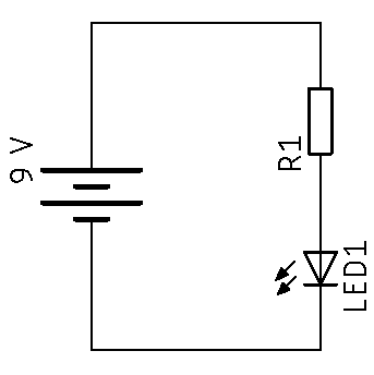 alt:"Schaltplan: LED mit Vorwiderstand", w:50