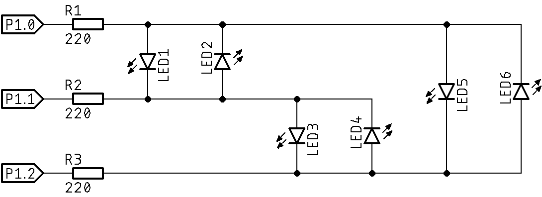 alt: "Aufbau einer Charlieplexing-Schaltung mit 3 LEDs", w: 50