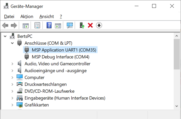 alt: "Herausfinden der COM-Port-Nummer im Windows Gerätemanager", w:33